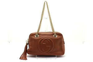 Gucci Soho Chain Shoulder Bag Fringe Leather Brown